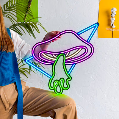 Flying Mushroom Neon Wall Art
